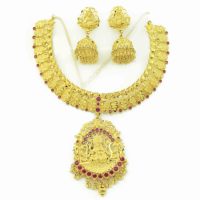 Vente en gros 14K 18K 24K plaqué or formant un ensemble de colliers, ensemble de bijoux de temple traditionnel, ensemble de bijoux de mode rempli d'or en laiton.