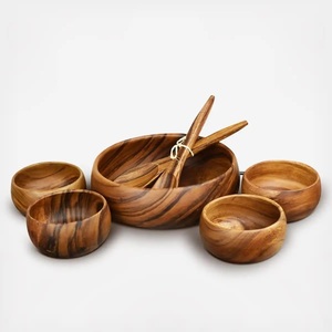 Bols à mélanger la pâte en bois d'acacia de luxe couverts en PET ensemble de vaisselle pour bébé soupe solide et riz pour les fêtes - Product Image 1
