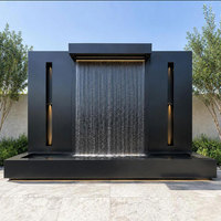 Fontaine à cascade contemporaine en acier inoxydable, rideau d'eau pour la décoration de jardin, patio ou cour arrière