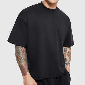 Oversized <b>Black</b> Heavy Cotton <b>T</b>-<b>Shirt</b> for Men Boxy Crop Streetwear Style <b>Long</b> 100% Cotton Customizable DTG OEM Manufacturer - Product Image 1