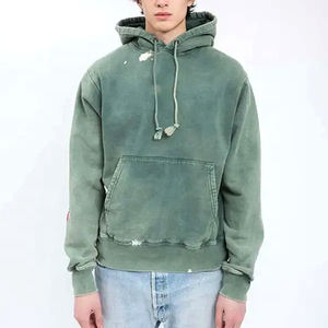 Venta al por mayor hizo Streetwear personalizado desgastado con capucha High Street cómodo ácido lavado sudaderas con capucha - Product Image 4