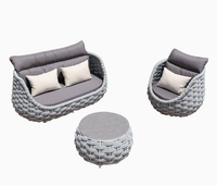 Ensemble de canapés d'extérieur modernes en corde tressée, meubles d'extérieur en aluminium, ensemble de canapés de luxe pour hôtel, terrasse, villa ou cour
