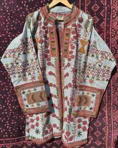 Chaqueta Suzani Multicolor, Chaqueta de Terciopelo, Chaquetas Largas de Diseñador para Mujer, Hermoso Diseño - Product Image 6