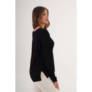 Pull en tricot noir pour femme avec fentes latérales, vente en gros - Product Image 1