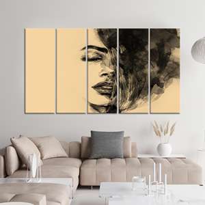 Toile imprimée : Portrait abstrait de femme moderne, décoration murale, lot de 5 toiles - Product Image 1