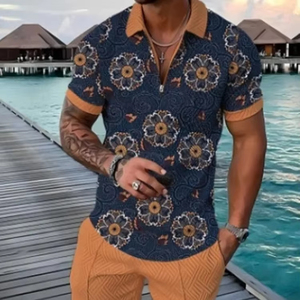 Ensemble athlétique décontracté de 2 pièces pour hommes pull à manches courtes t-shirt et short grande taille vêtements de sport d'été écologiques motif floral - Product Image 5