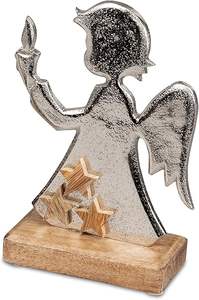 Figure décorative d'ange de Noël avec étoiles sur socle en bois Ange gardien en aluminium pour la décoration murale de la maison - Product Image 2