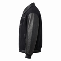 Blouson universitaire à col en laine noire, manches en cuir, col chemise en cuir, lettres en chenille, coupe décontractée OEM, boutons-pression épais