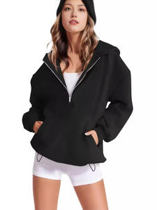 Sudadera con Capucha Informal para Mujer, Otoño, Forro Polar, Antibolitas, Color Sólido, con Diseño de Logotipo Estampado en la Parte Delantera - Product Image 5