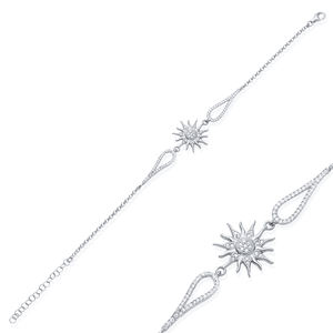 Bracelet à breloques en forme de pierre de zircon clair de conception solaire, tendance pour femmes, certifié, vente en gros, fabrication turque, argent sterling 925 - Product Image 2