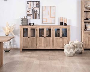 190cm Maestro 6-door <b>glass</b> <b>sideboard</b> in solid mango wood - Product Image 1
