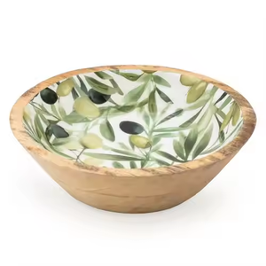 Bol de service en bois de manguier imprimé de fleurs rondes au design moderne pour servir de délicieuses pâtes et desserts utilisés à la maison - Product Image 5