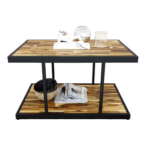 Industrial Design 2-Tier <b>Sofa</b> <b>Table</b> 80x50x46cm Tram Wood and Iron Frame Living Room Furniture-Model TT68139 - Product Image 1