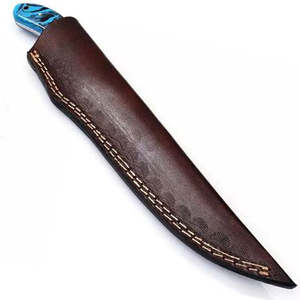 Couteau de pêche personnalisé fait main Jexmoo, lame en acier Damas, couteau à fileter avec étui en cuir, cadeau pour pêcheur - Product Image 2