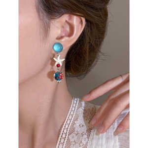 Boucles d'oreilles pendantes en alliage pour femmes, forme étoile bleue, style vintage - Product Image 4