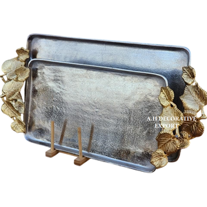 Modern Arabic Serving Tray <b>Set</b> Decorative Leaf Handle Trays Metal Coffee Pot <b>Set</b> Dishwasher <b>Microwave</b> Safe Ramadan Party Home - Product Image 6