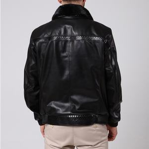 Black Python Leather <b>Jacket</b> for Men's New <b>Snakeskin</b> Python Embossed Leather Bomber <b>Jacket</b> With Detachable Rex Collar Fur - Product Image 6