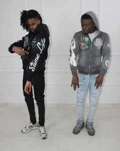 Sweat à capuche personnalisé 100% coton 500GSM polaire fermeture éclair brodé Street Wear hiver lavé à l'acide motif imprimé col à capuche - Product Image 4