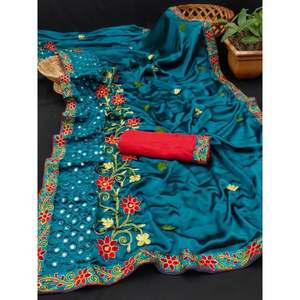 Saree en soie Rangoli avec travail de broderie Collection de saris indiens de créateur élégant parfait pour le mariage de mariée - Product Image 1