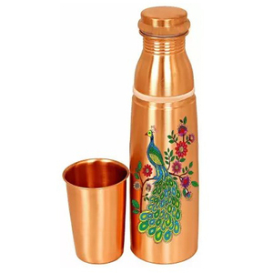 Eco-Friendly High Quality Beautiful Indian Handmade Design Metal <b>Copper</b> Water <b>Bottle</b> with Screw Lid - Product Image 6