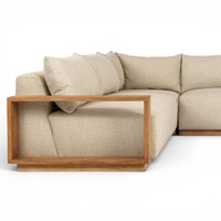 Ensemble de canapés sectionnels en L de luxe moderne, base en teck massif, accoudoirs écologiques, confortables, faits à la main, durables, pour salle à manger et extérieur