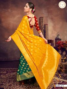 Saree de algodón de Material pesado indio con Zari/el mejor Sari tejido - Product Image 2