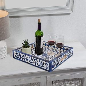 Bone Inlay Serving Tray <b>Wooden</b> Handmade Decorative Piece Bone Inlay Serving Tray Luxury Handmade Home Accent - Product Image 5