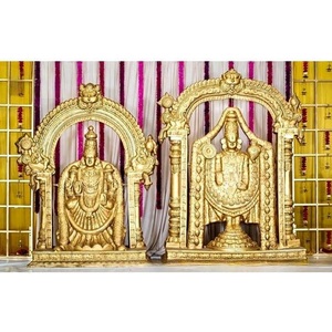 Estatuas de FRP Balaji y Mataji para decoración Mandap, venta al por mayor, estatua de Dios hindú del sur de la India tradicional, fibra de oro antigua, EE. UU. - Product Image 1
