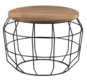 Table tendance pour la maison hôtel salon Table de couleur noire et marron Tables centrales de meubles de forme ronde en bois et en métal modernes - Product Image 1