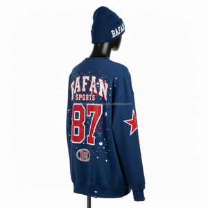 Sudadera Extra Grande para Mujer, Mezcla de Algodón Grueso, Azul Marino, Estampado Artístico en la Parte Delantera, Opción de Logotipo Personalizado, Sudaderas Transpirables para Mujer - Product Image 5