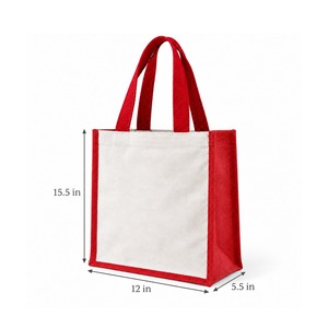 Bolsa de Yute y Lona Laminada Roja de 12x15.5x5.5 con Logotipo Personalizado, Reutilizable, con Refuerzo, para Compras y Regalos, PriGlob Exim - Product Image 6