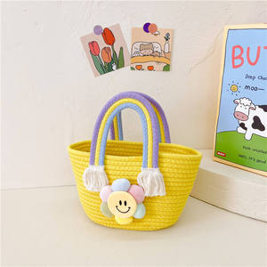 Children's Cotton Rope Woven Breathable Ultra-Light Handbag Shoulder Bag for Women Toddler Gift Sunflower Cartoon Rainbow Design - Product Image 6