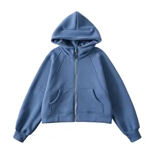 เสื้อฮู้ดมีซิปตัวหนาแนวสตรีทเสื้อสเวตเตอร์ตัวสั้นสีพื้นทรงหลวมสำหรับฤดูหนาวและ2024 Y2K ฤดูใบไม้ร่วง - Product Image 4