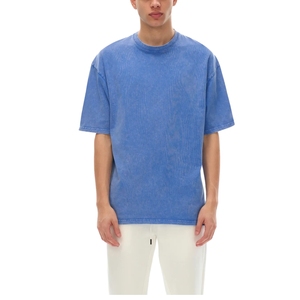 T-shirt pour homme surdimensionné avec logo personnalisé, 100% coton, épaules tombantes, streetwear, col montant, uni, coupe courte, délavage acide, t-shirt pour homme - Product Image 4