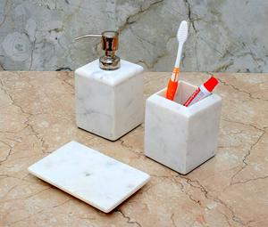 Ensemble de salle de bain en résine de couleur blanche naturelle, Accessoires de vanité blanche, Collection d'ensemble de salle de bain en résine décorative en cristal naturel - Product Image 5