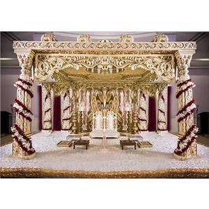 Artesanía de Boda India y de Sri Lanka, Mandap Tallado en Fibra de Vidrio, Decoraciones de Boda Doradas de Lujo Profesional Vintage, Nueva York - Product Image 1