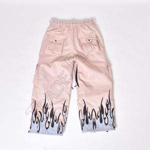 Pantalon cargo rose avec imprimé flamme noire, taille à cordon de serrage, style unisexe pour adulte - Product Image 6