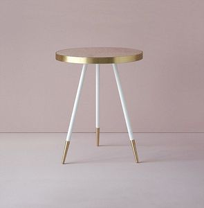 Elegante mesa auxiliar de metal pequeña con tapa de madera ideal para la colocación de lámparas de plantas y centros de mesa decorativos - Product Image 1