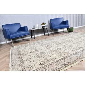 พรมวินเทจตุรกี ขนาด 5.4x8.7 ฟุต สีขาว ลายดอกไม้ขนาดใหญ่ ทำจากขนสัตว์ - Product Image 2