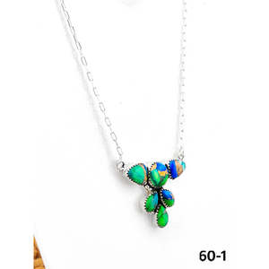 Southwest Handmade Peacock Dahlia & <b>Opal</b> <b>Necklace</b> with Sterling Silver Floral Pattern for Gift - Product Image 3