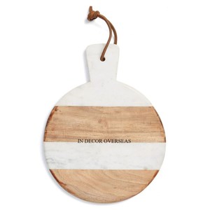 Último patrón de llegada, mármol blanco y mango de madera, bloque de corte de forma redonda de diseñador de lujo único con suministros de mango - Product Image 1