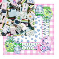 Jeu de tuiles de mahjong américain de luxe, 160 tuiles, en acrylique gravé de qualité supérieure à quatre couches, rose, vert, bleu, style chinoiserie