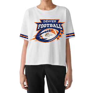 T-shirt col rond en coton personnalisé pour femmes, été décontracté, coupe ample, design brodé élégant pour le thème du jour du match, disponible en gros - Product Image 4