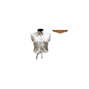 Chemise sans manches en denim naturel avec boutons pour femmes - Product Image 1