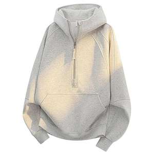 Sudadera con Media Cremallera para Hombre, Otoño Invierno, Venta al por Mayor de Fábrica, Sudadera con Hombros Caídos y Cremallera, Sudadera con Capucha Lisa - Product Image 4