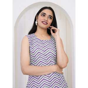 Mujer Púrpura Chevron/Zig Zag Recto Kurti Estampado de moda Algodón con cuello de lazo Media manga Skinny Fit Talla XL - Product Image 6