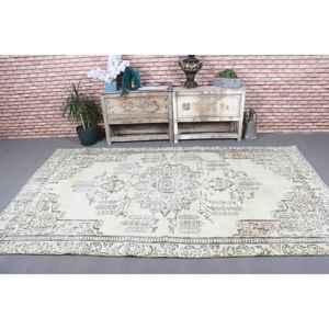 Alfombra Vintage Grande de 5.4x9 pies, Alfombra Turca de Lana Ombré en Blanco y Gris - Product Image 2