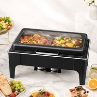 Ensemble de réchauds de buffet noir et or 9L en acier inoxydable, chauffe-plats noirs pour hôtels, traiteurs et restaurants