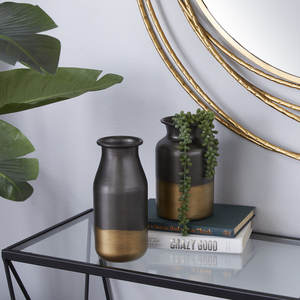 Two Tone Gold Black Ceramic Bud Vase Set with <b>Glass</b> <b>Dome</b> Covers Modern Table Decor Wholesale - Product Image 4