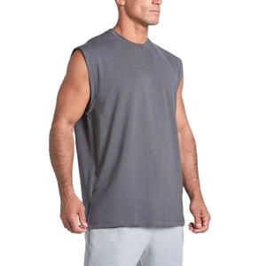 เสื้อกล้ามออกกำลังกายผู้ชายผ้าฝ้ายผสมอีลาสเทนยืดได้ คุณภาพสูง สีตามสั่ง OEM ทรงยาวเรียบง่าย สวมใส่สบาย - Product Image 6